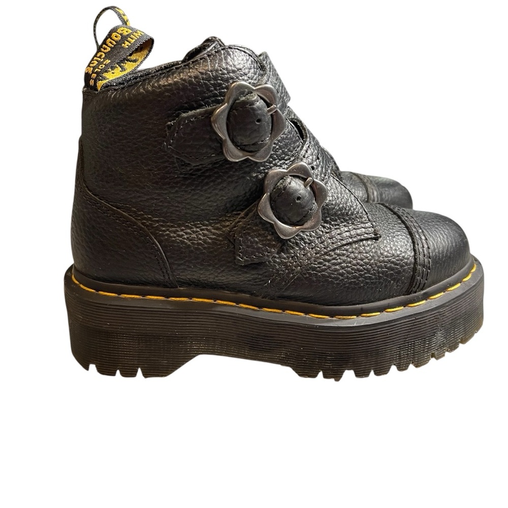 Dr. Martens Devon Flower Buckle Leather Platform Boots 5